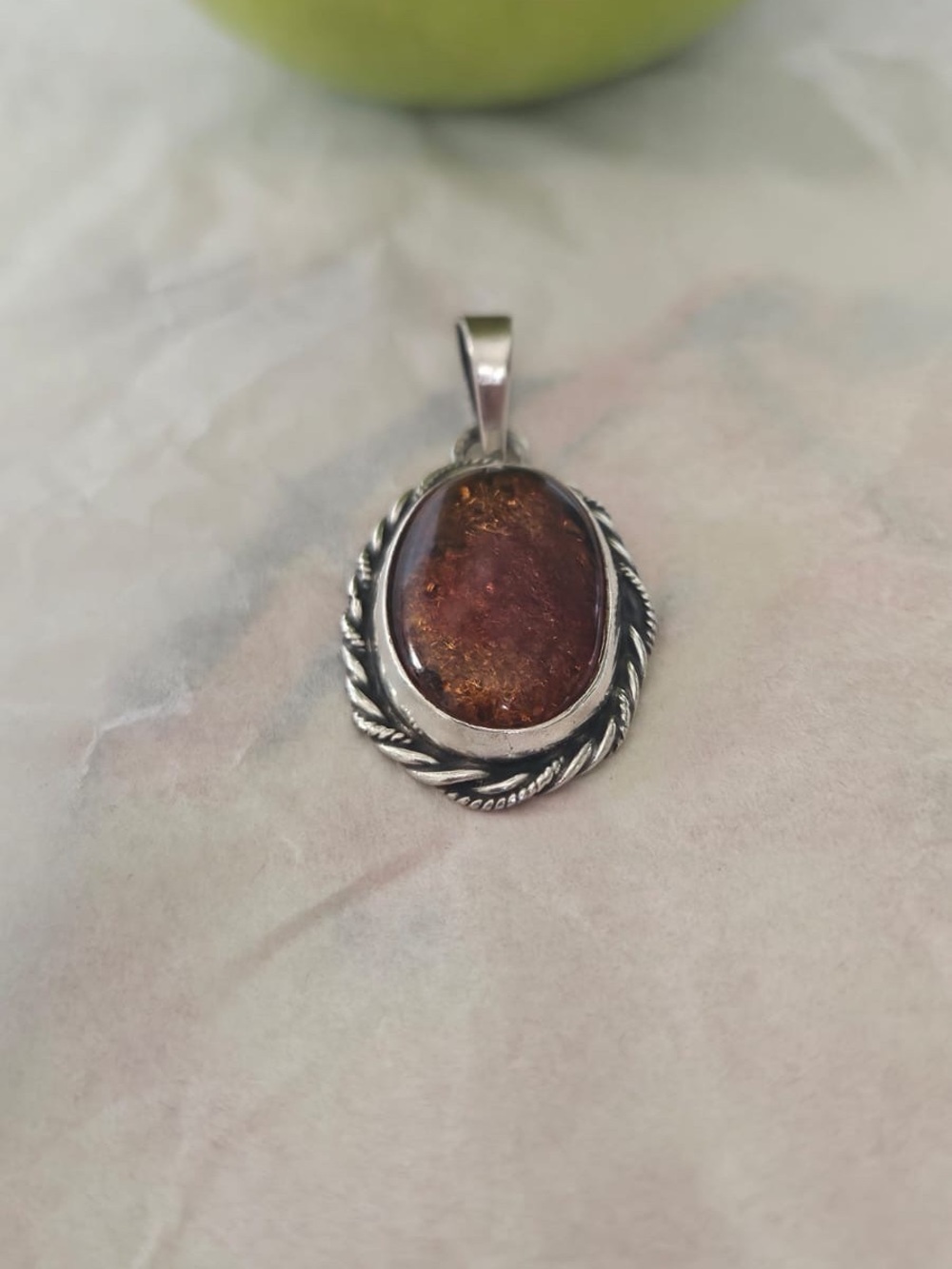Sterling Silver Amber Oval Pendant Necklace - Brown Amber